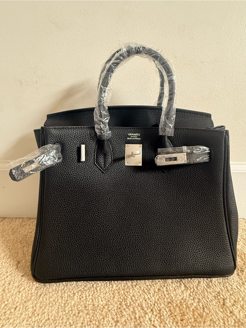 Hermes Black Textured Leather Top-Handle Briefcase